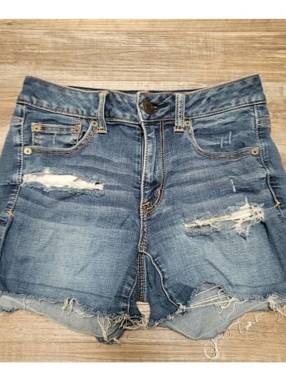 Shorts Womens 4 Hi-Rise Shortie Blue Denim Distressed Raw Hem